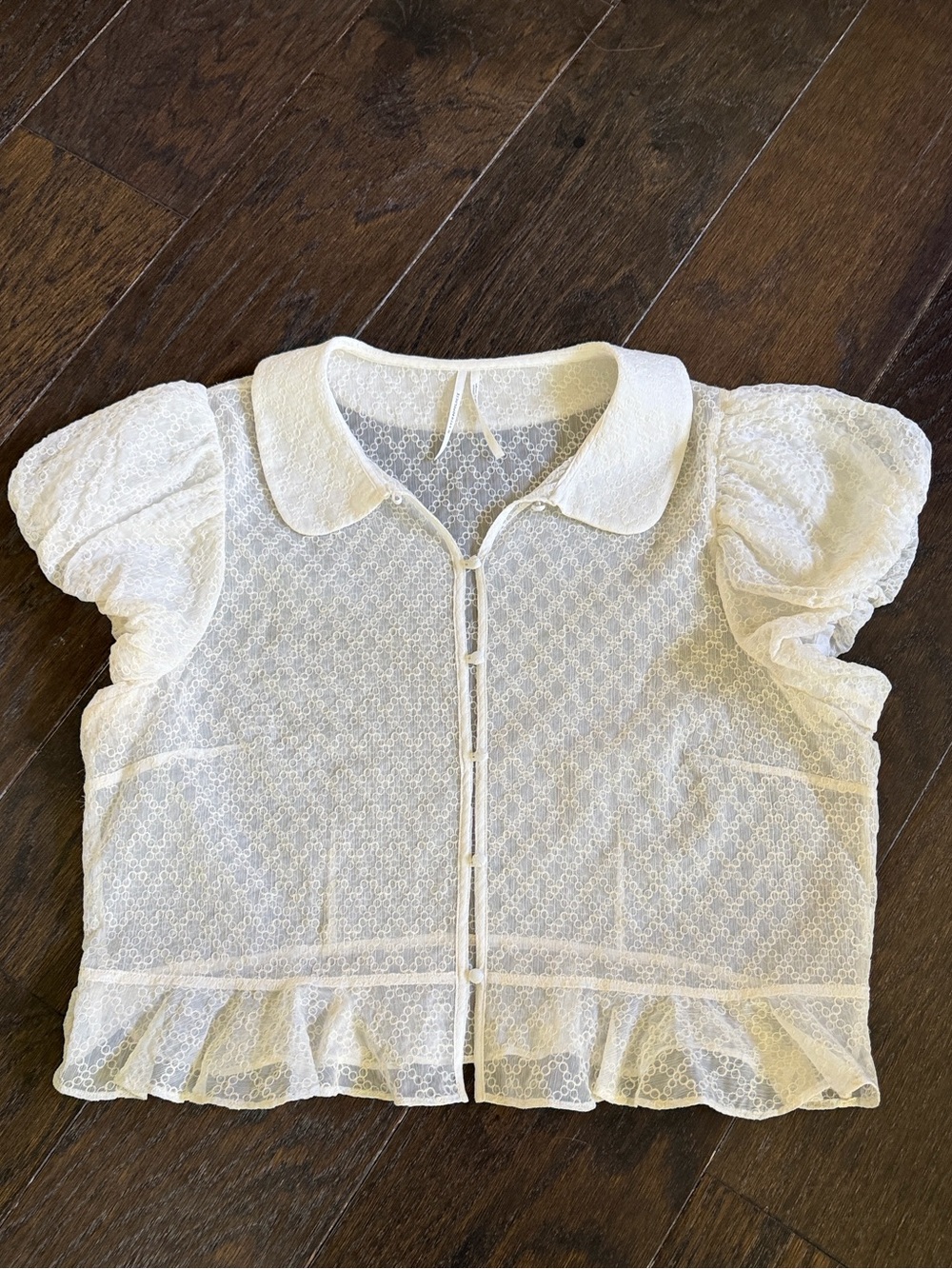 Anthropologie Collared Putt-Sleeve Lace Blouse |